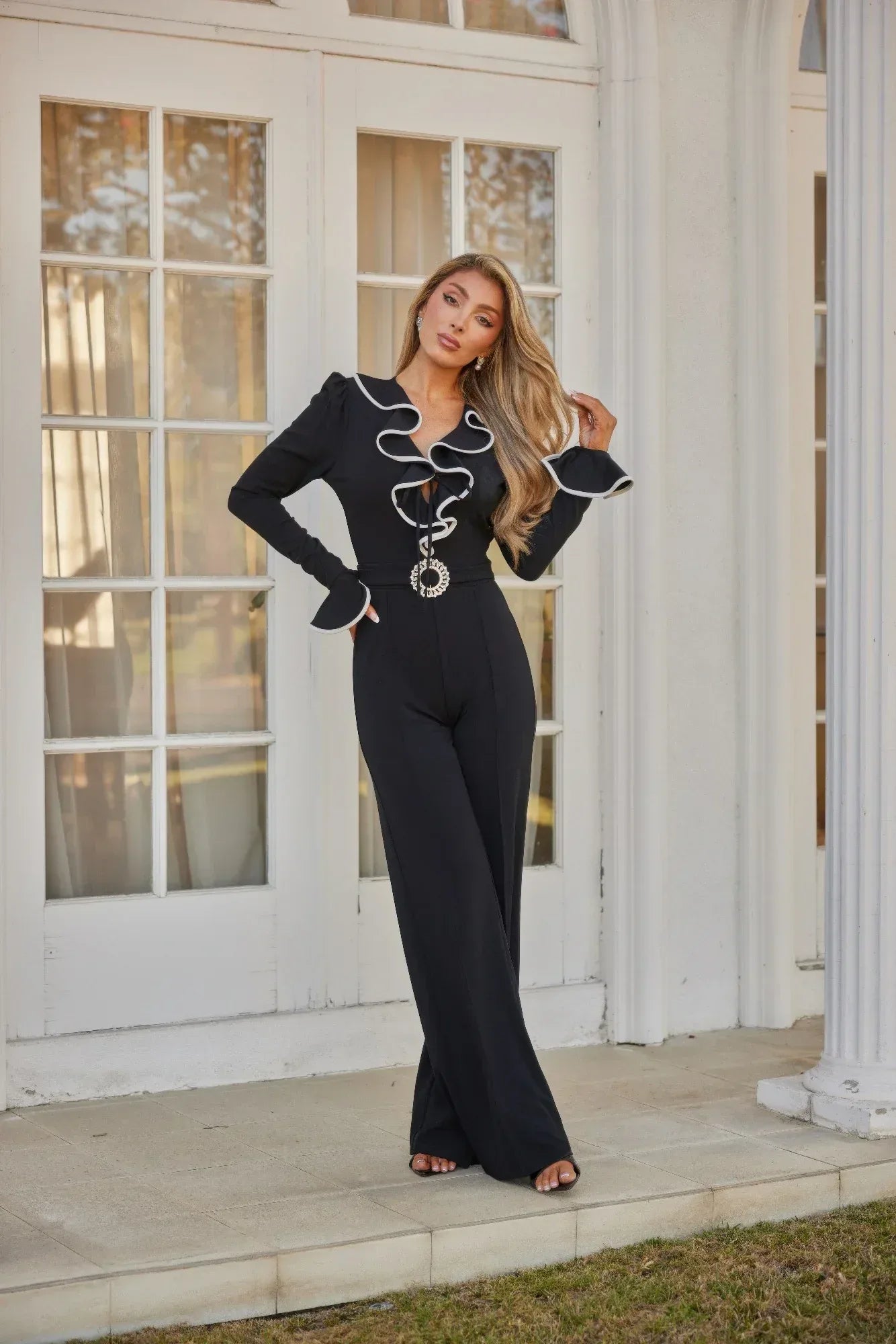 Ruffle Pattern Long Sleeve Jumpsuit | Mixtshop LLC