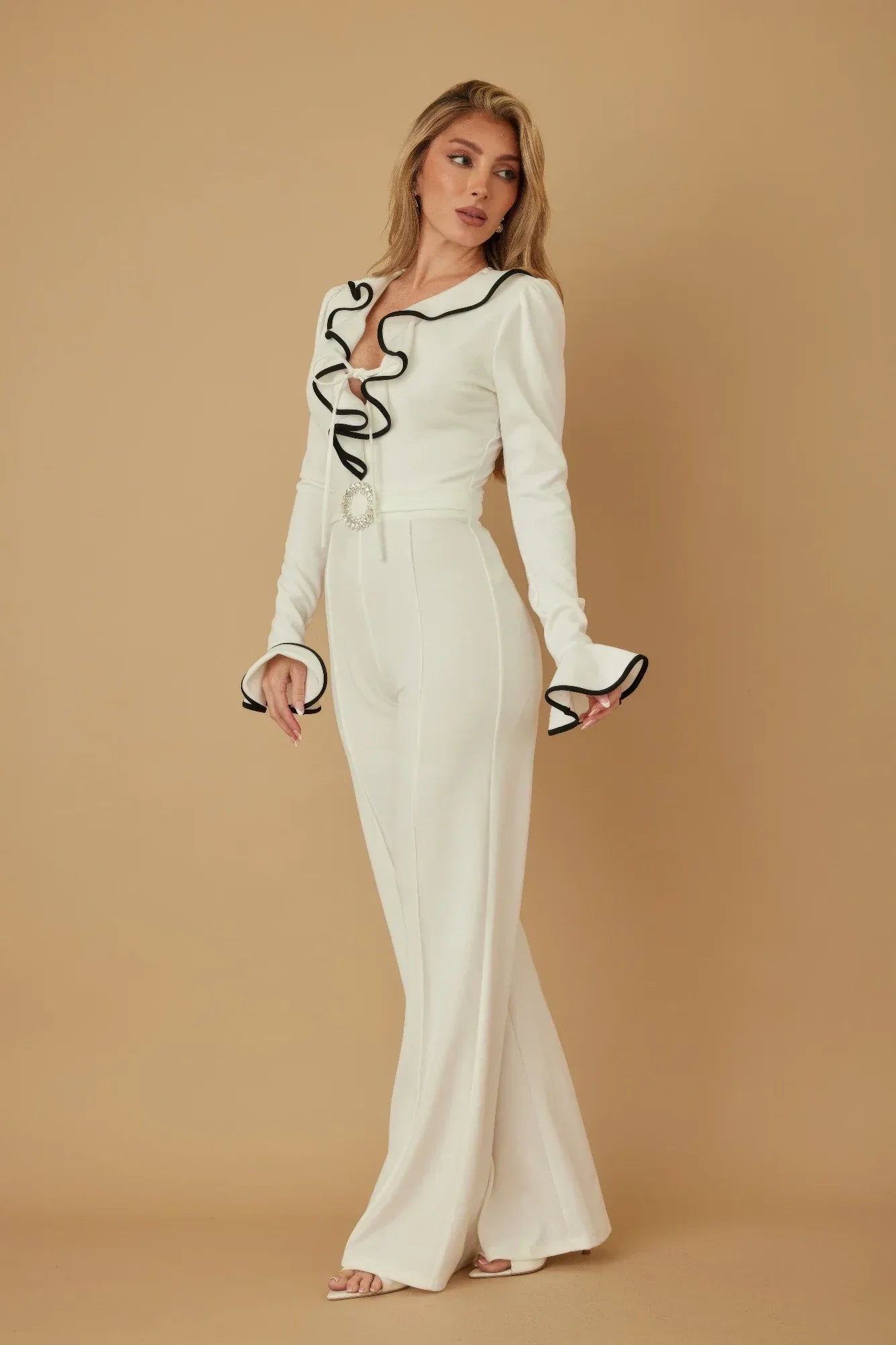 Ruffle Pattern Long Sleeve Jumpsuit | Mixtshop LLC