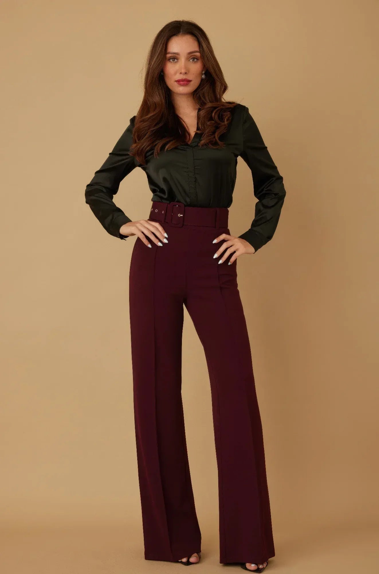 High Waist Pants With Buckle Belt | Mixtshop LLC