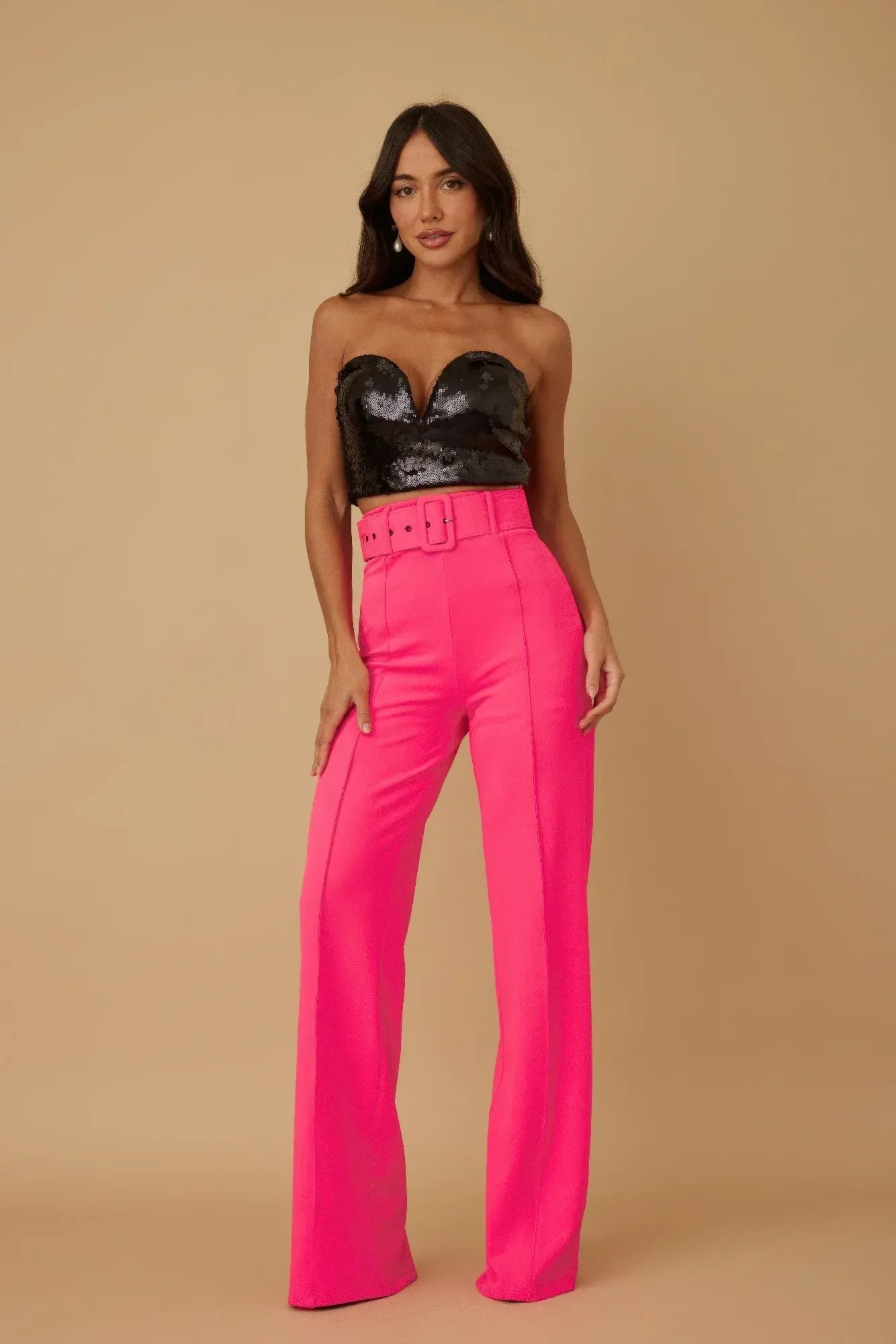 High Waist Pants With Buckle Belt | Mixtshop LLC