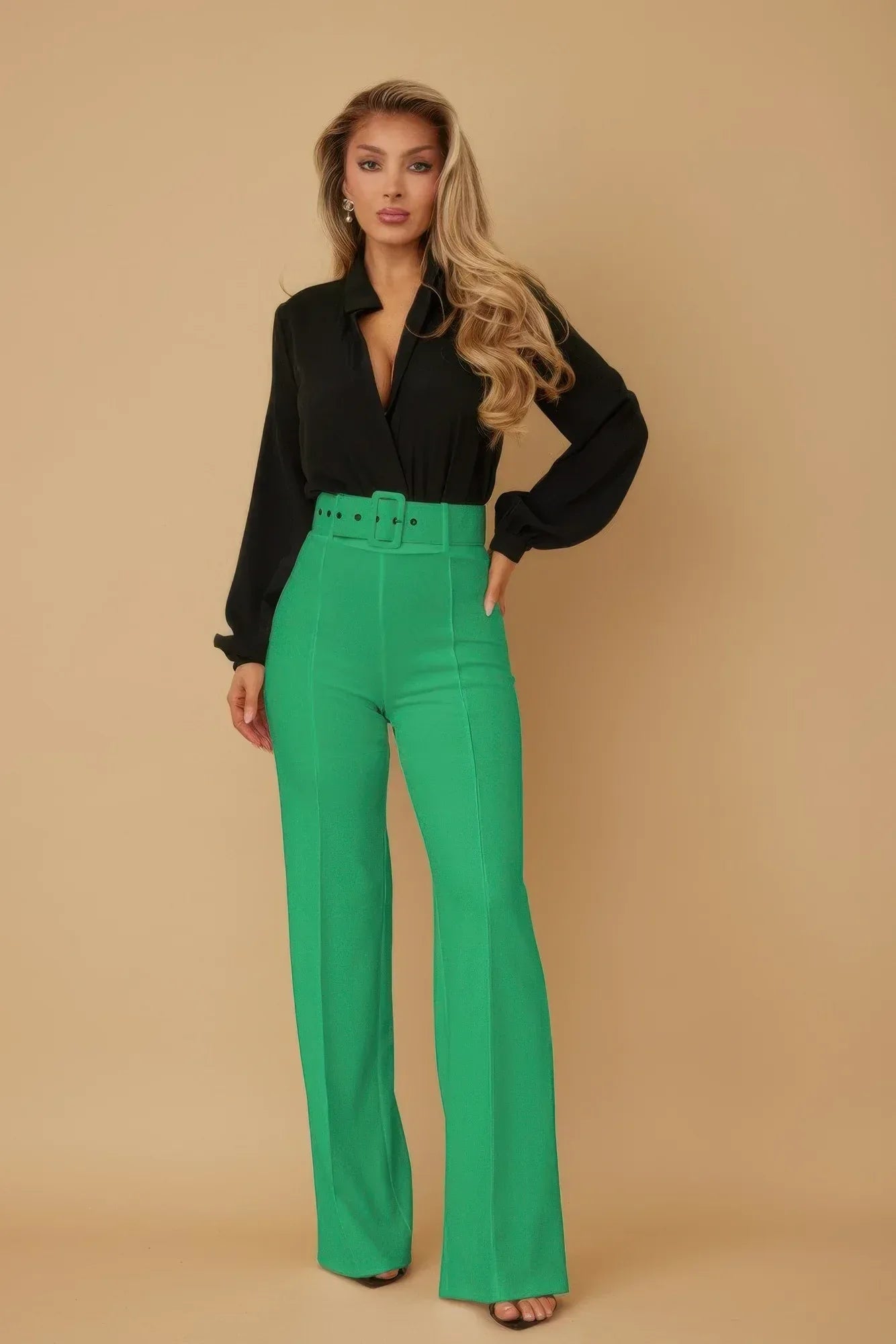 High Waist Pants With Buckle Belt | Mixtshop LLC
