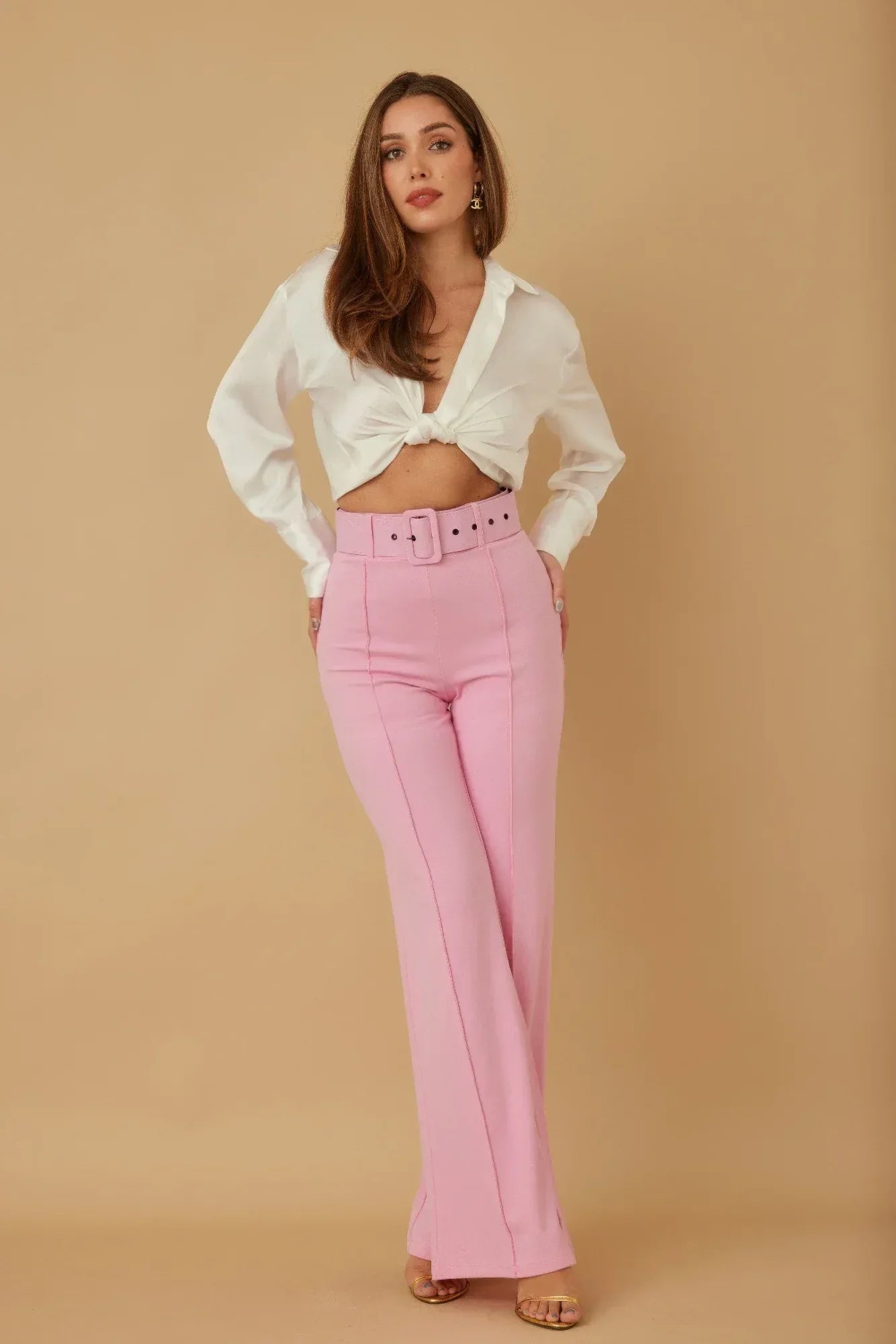 High Waist Pants With Buckle Belt | Mixtshop LLC