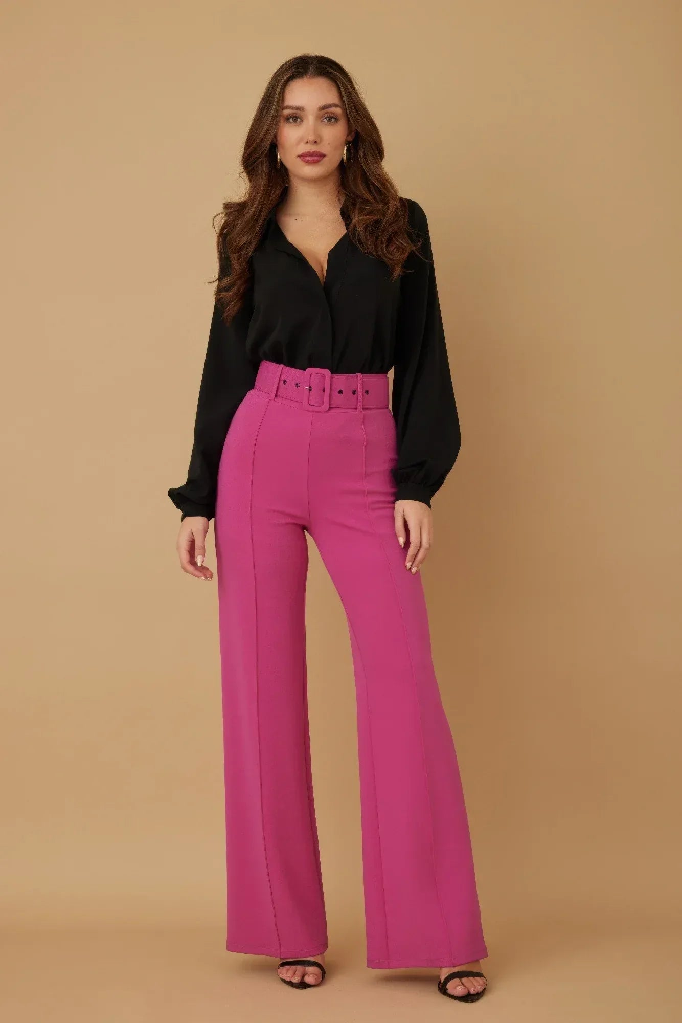 High Waist Pants With Buckle Belt | Mixtshop LLC
