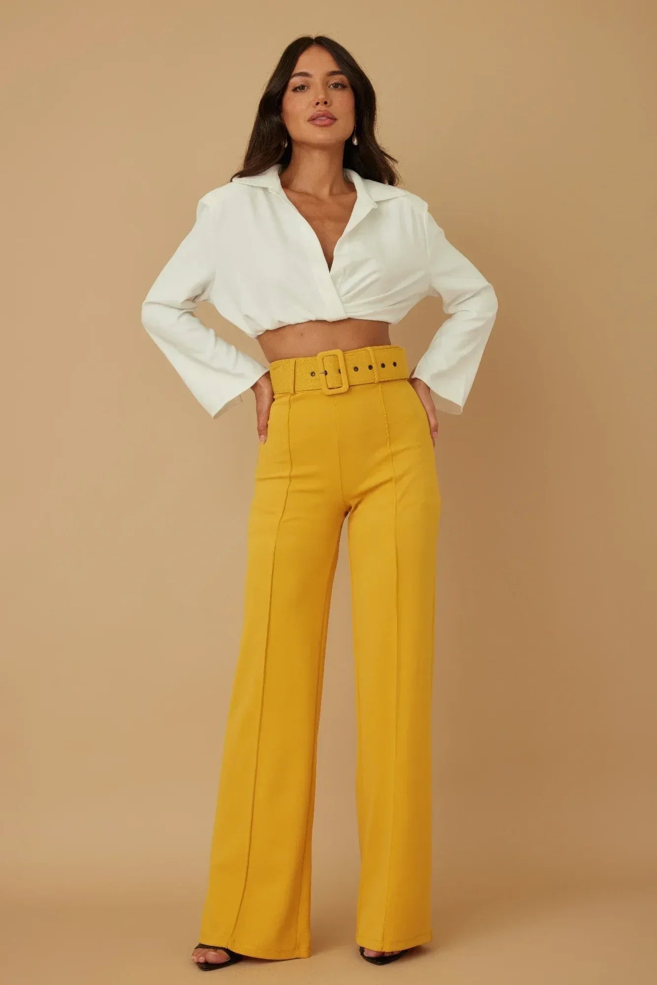 High Waist Pants With Buckle Belt | Mixtshop LLC