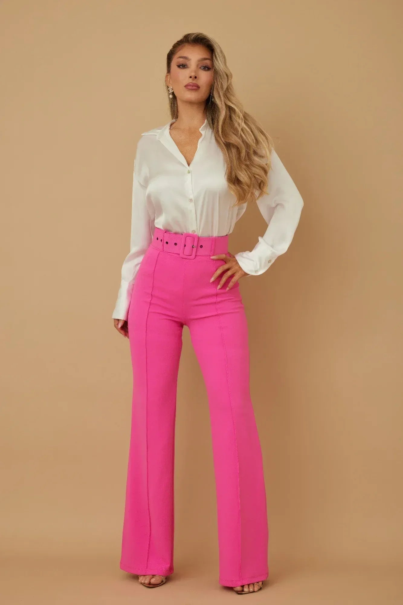 High Waist Pants With Buckle Belt | Mixtshop LLC