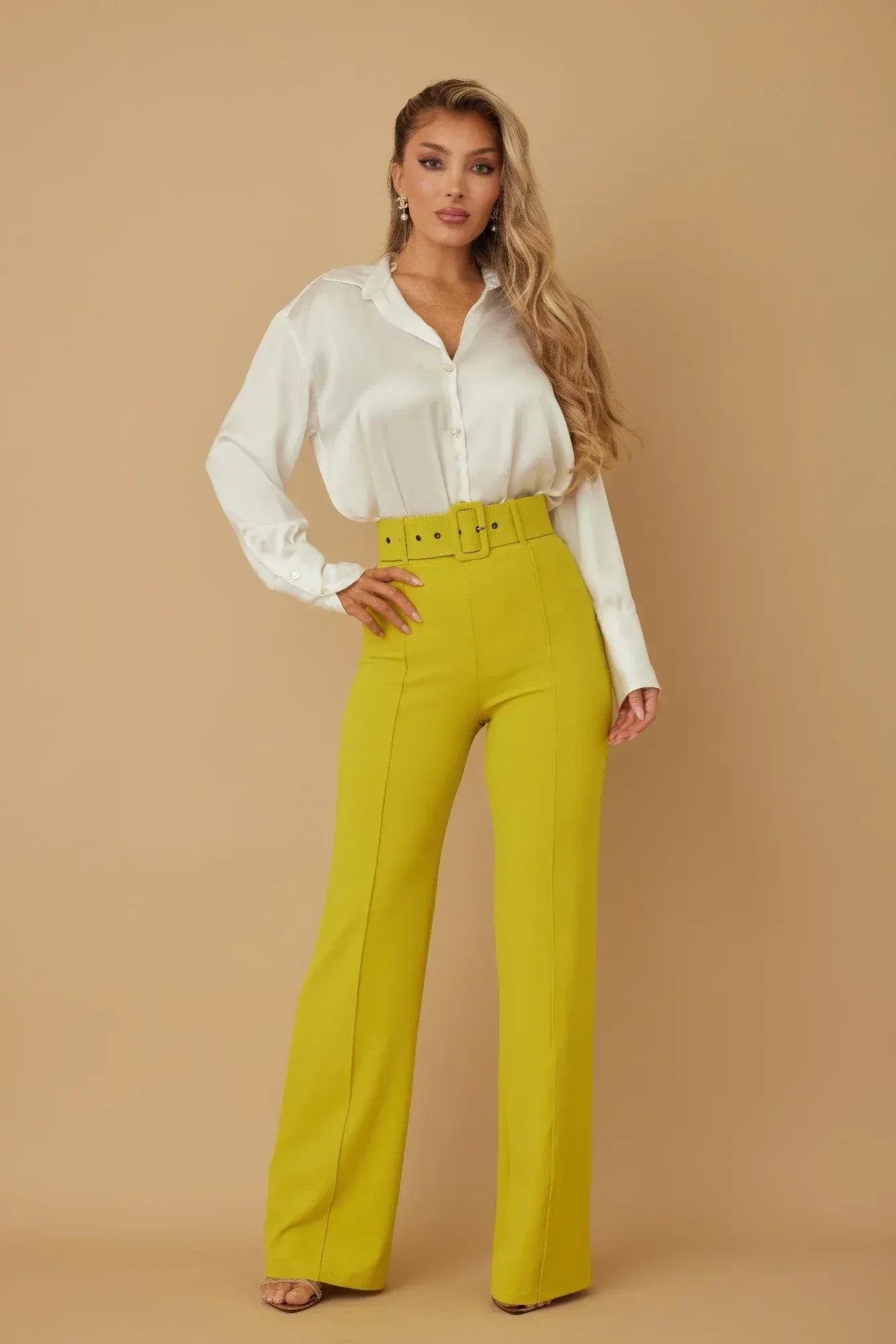 High Waist Pants With Buckle Belt | Mixtshop LLC