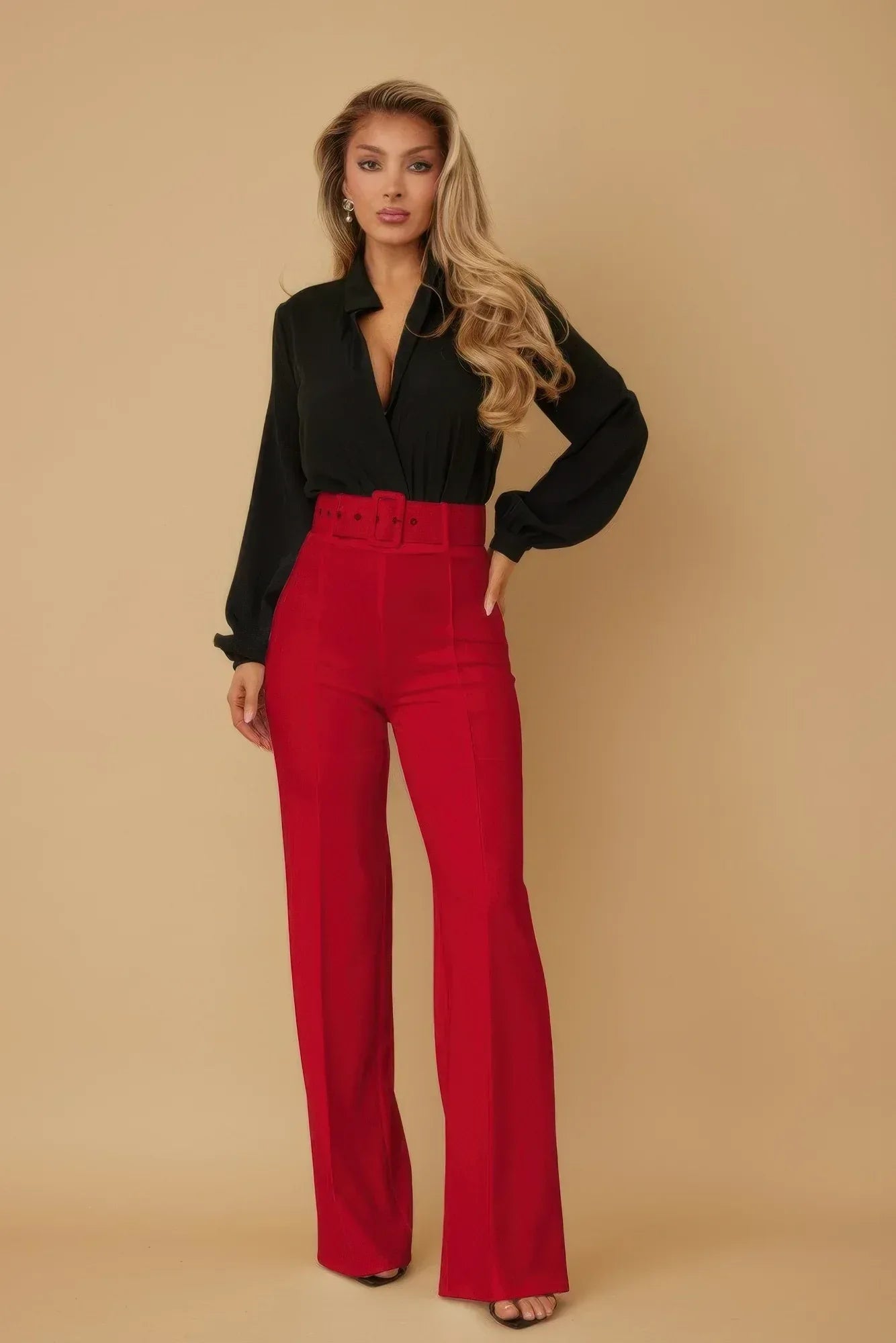 High Waist Pants With Buckle Belt | Mixtshop LLC