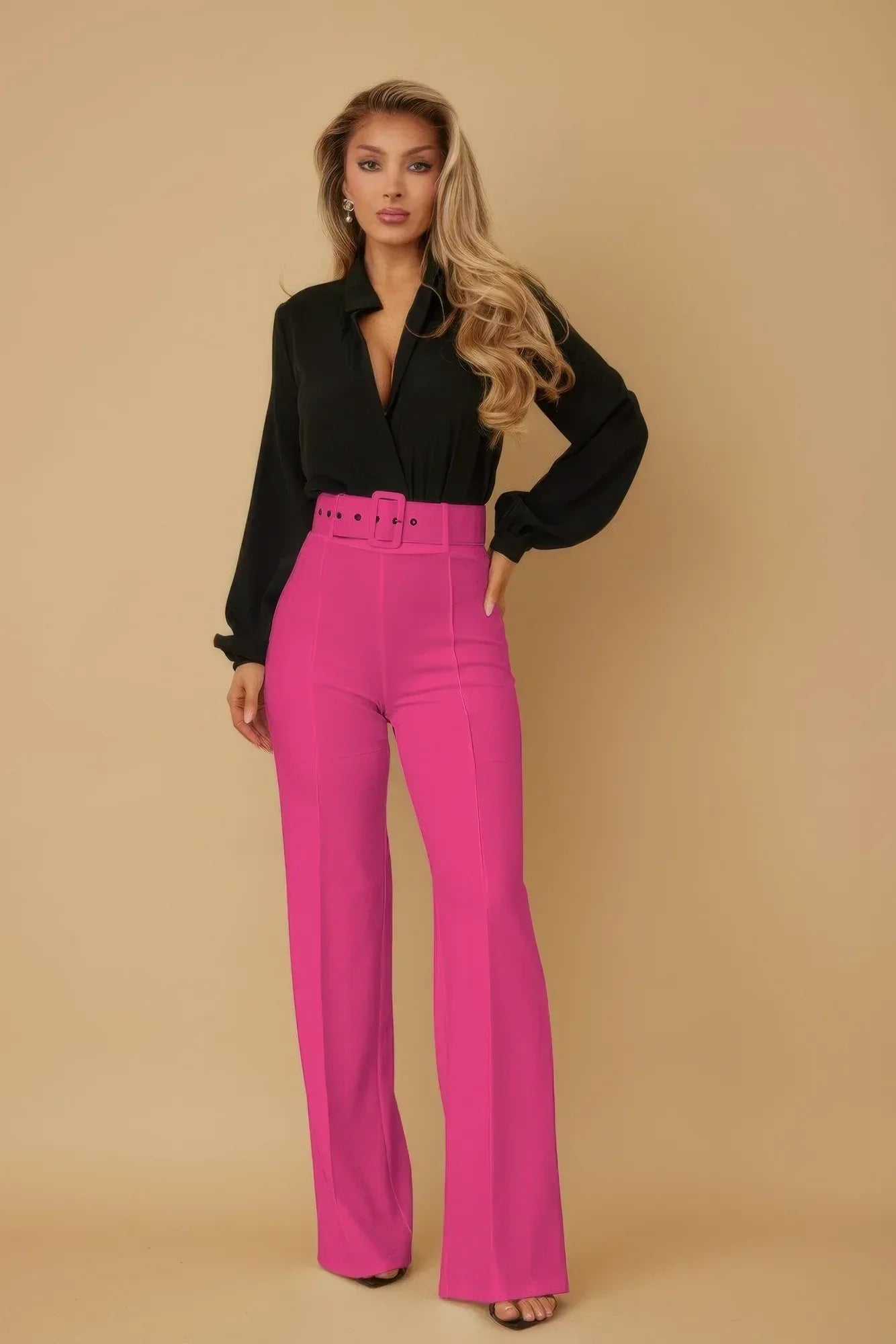 High Waist Pants With Buckle Belt | Mixtshop LLC Main image