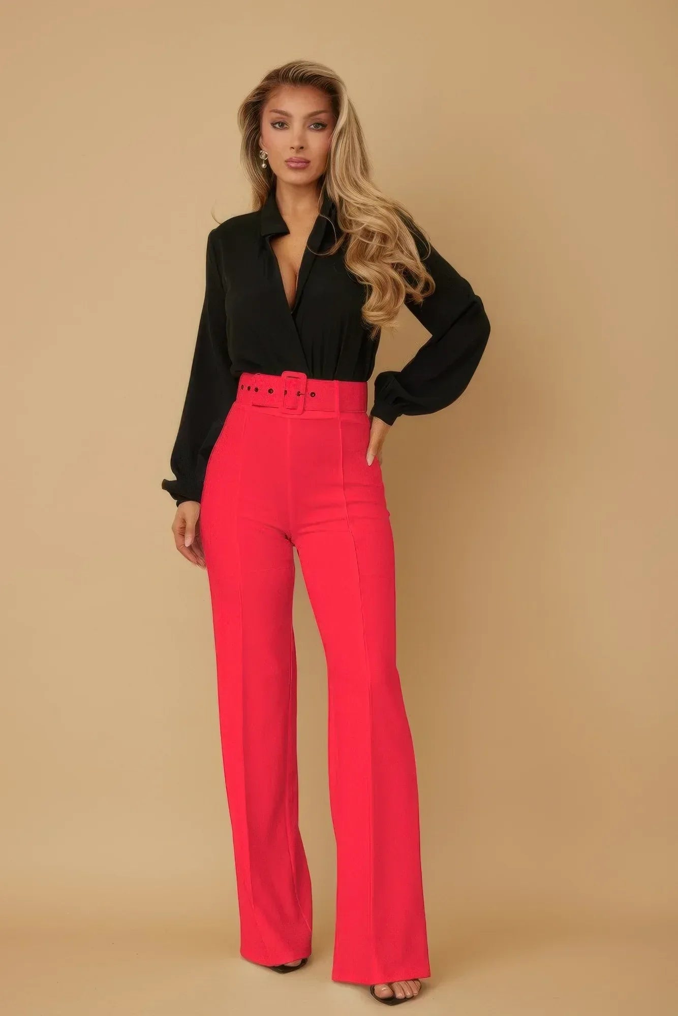 High Waist Pants With Buckle Belt | Mixtshop LLC Main image