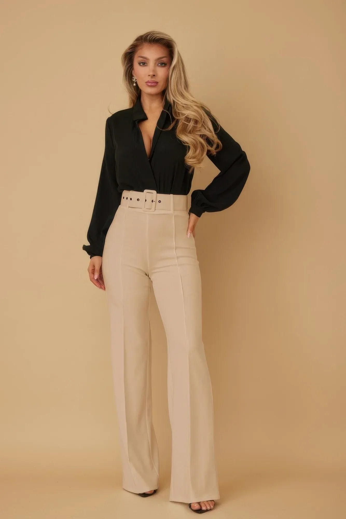 High Waist Pants With Buckle Belt | Mixtshop LLC