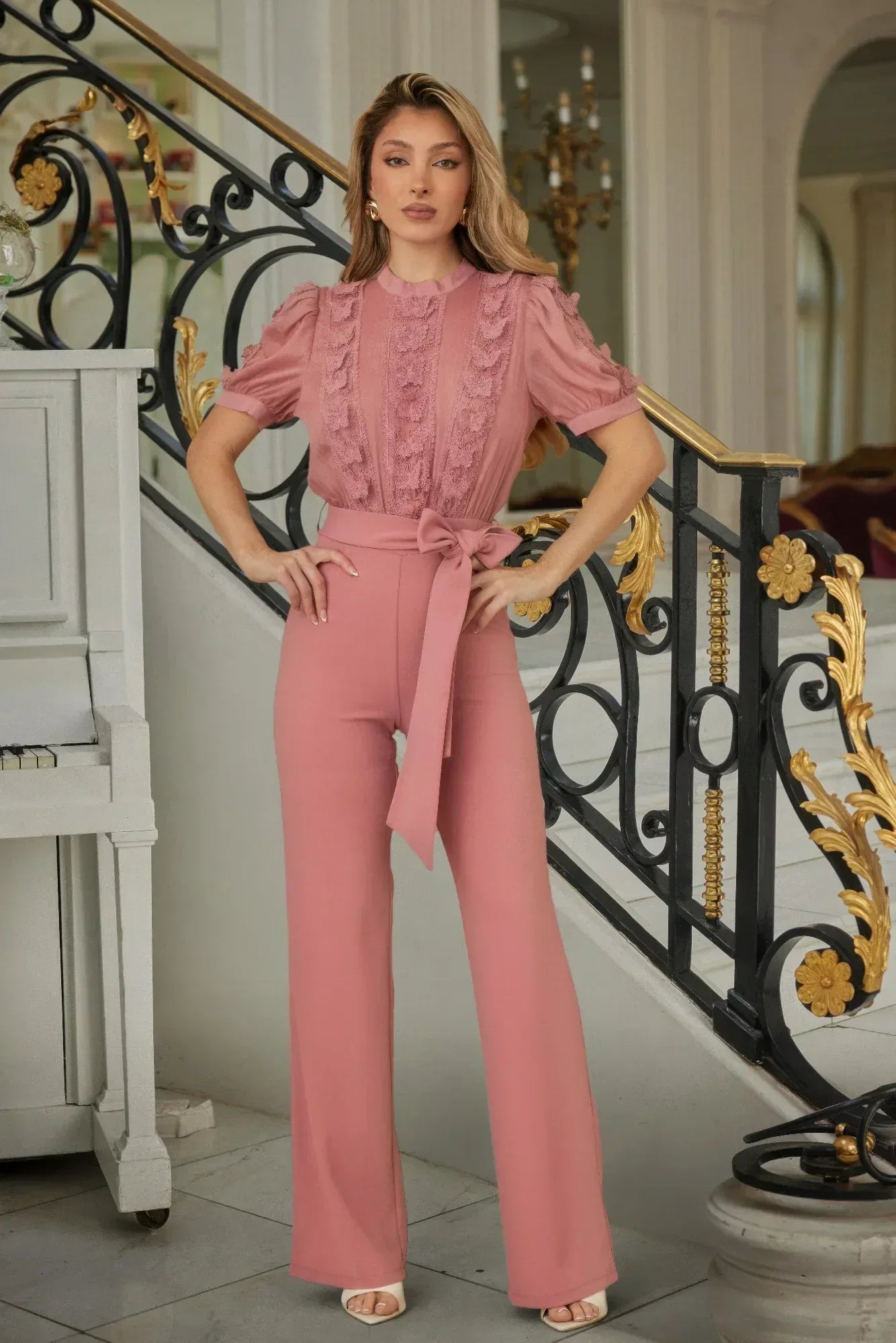 Multi Butterfly Sheer Pattern Jumpsuit | Mixtshop LLC Main image
