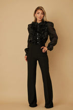 Ruffle Micro Crystal Long Sleeve Blouse | Mixtshop LLC