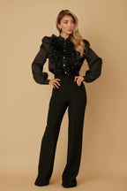 Ruffle Micro Crystal Long Sleeve Blouse | Mixtshop LLC