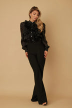 Ruffle Micro Crystal Long Sleeve Blouse | Mixtshop LLC