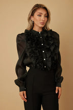 Ruffle Micro Crystal Long Sleeve Blouse | Mixtshop LLC