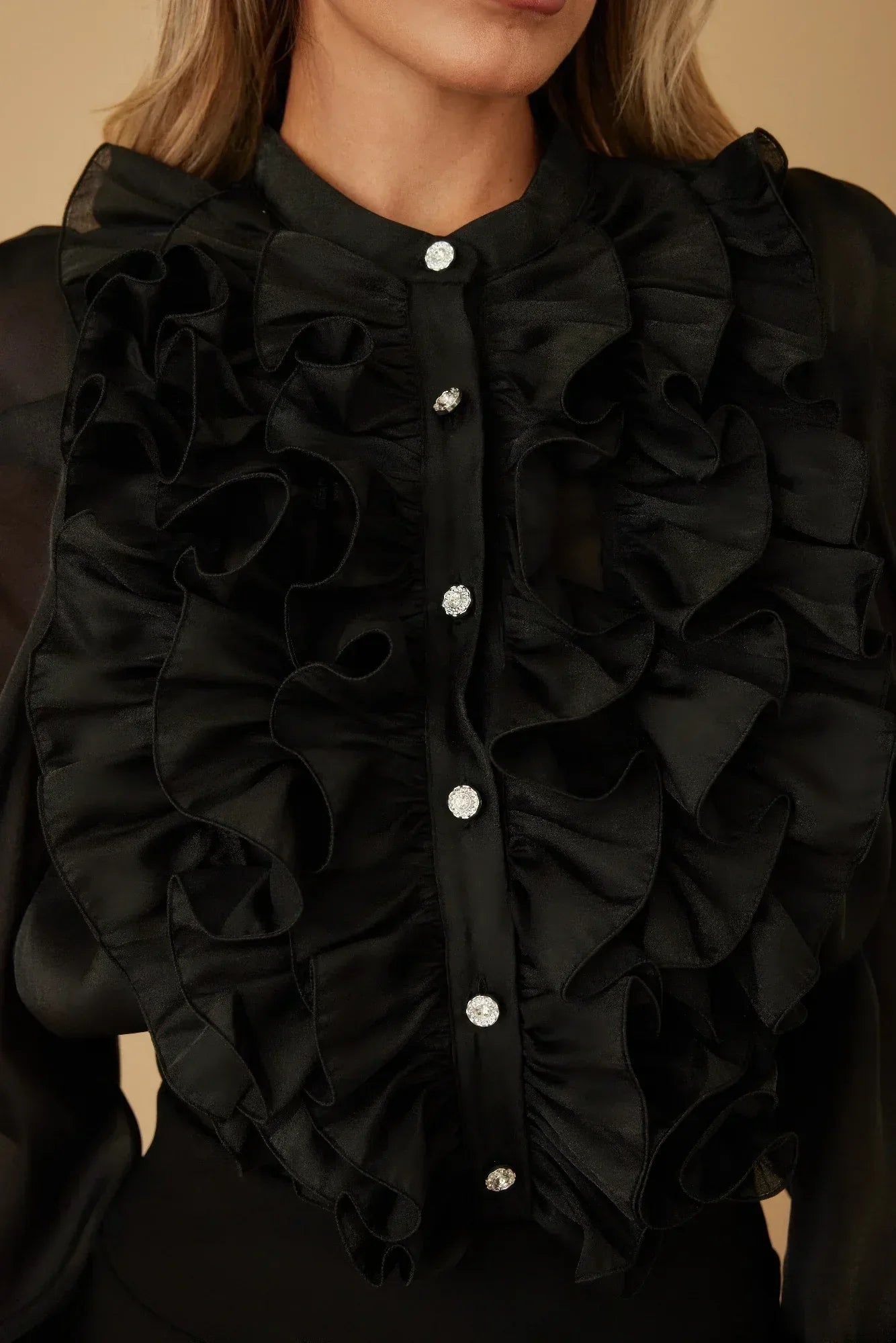 Ruffle Micro Crystal Long Sleeve Blouse | Mixtshop LLC