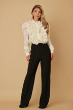 Ruffle Micro Crystal Long Sleeve Blouse | Mixtshop LLC