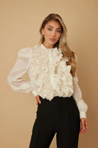 Ruffle Micro Crystal Long Sleeve Blouse | Mixtshop LLC