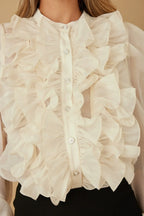 Ruffle Micro Crystal Long Sleeve Blouse | Mixtshop LLC