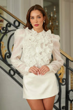 Ruffle Micro Crystal Long Sleeve Blouse | Mixtshop LLC