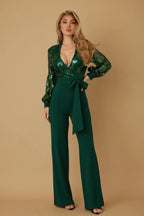 Flower Vein Sequin Print Jumpsuit | Mixtshop LLC