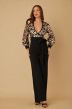 Flower Vein Sequin Print Jumpsuit | Mixtshop LLC