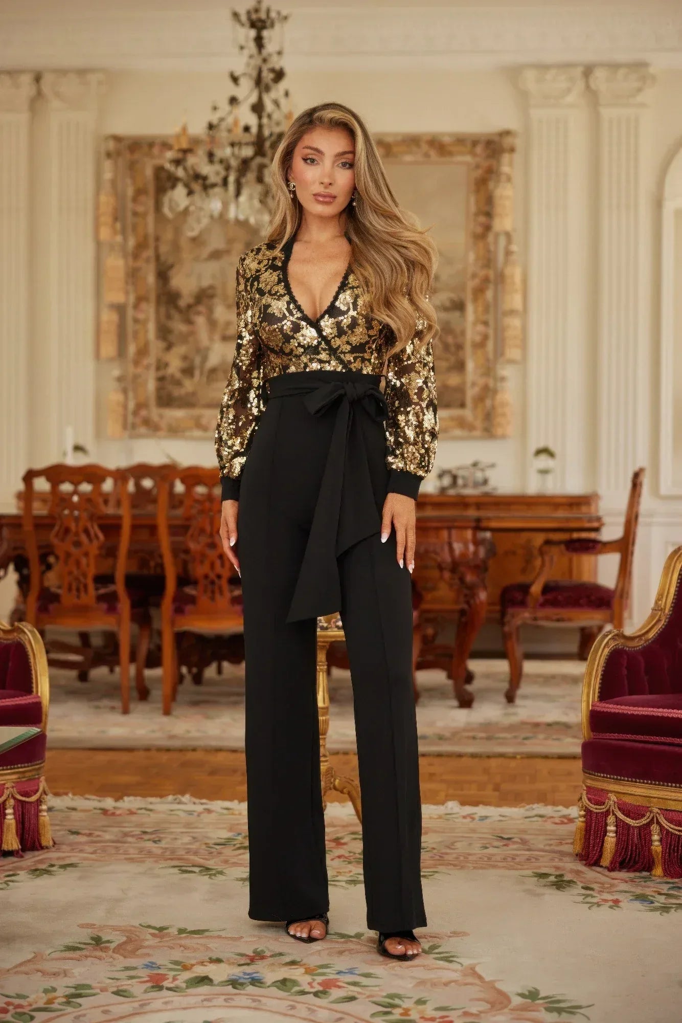 Flower Vein Sequin Print Jumpsuit | Mixtshop LLC