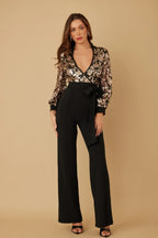 Flower Vein Sequin Print Jumpsuit | Mixtshop LLC