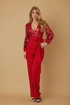 Flower Vein Sequin Print Jumpsuit | Mixtshop LLC