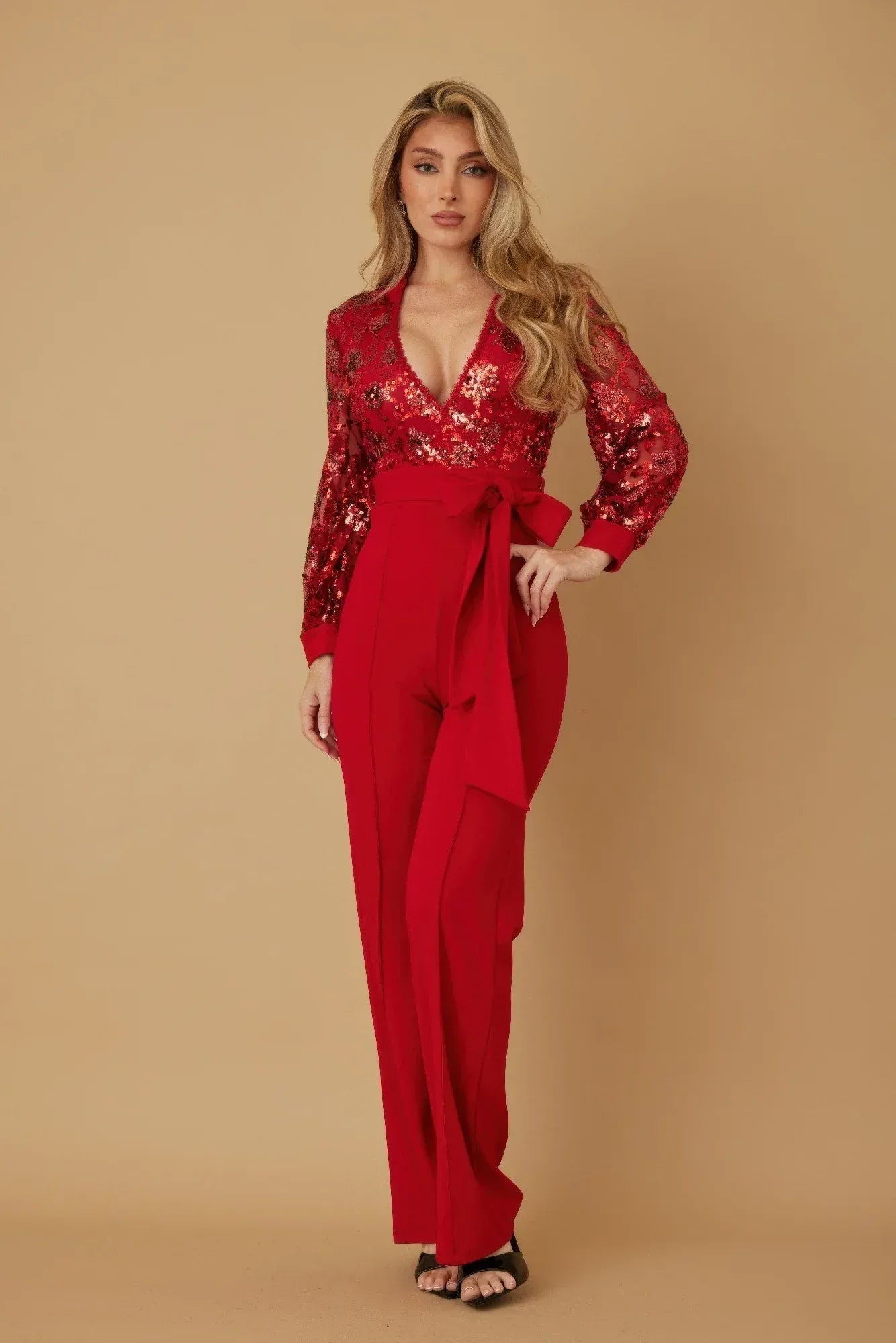 Flower Vein Sequin Print Jumpsuit | Mixtshop LLC