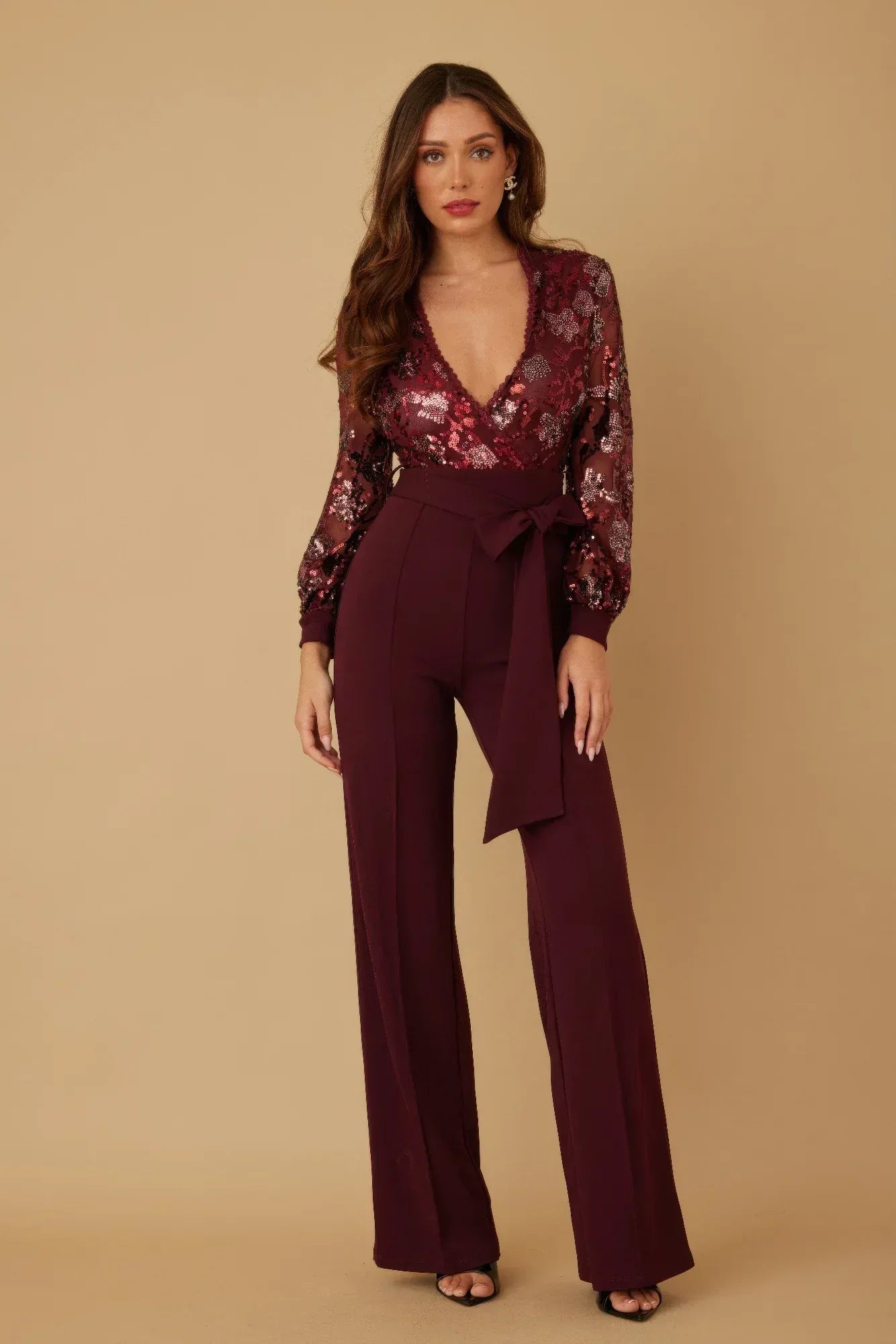Flower Vein Sequin Print Jumpsuit | Mixtshop LLC Main image