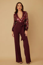 Flower Vein Sequin Print Jumpsuit | Mixtshop LLC