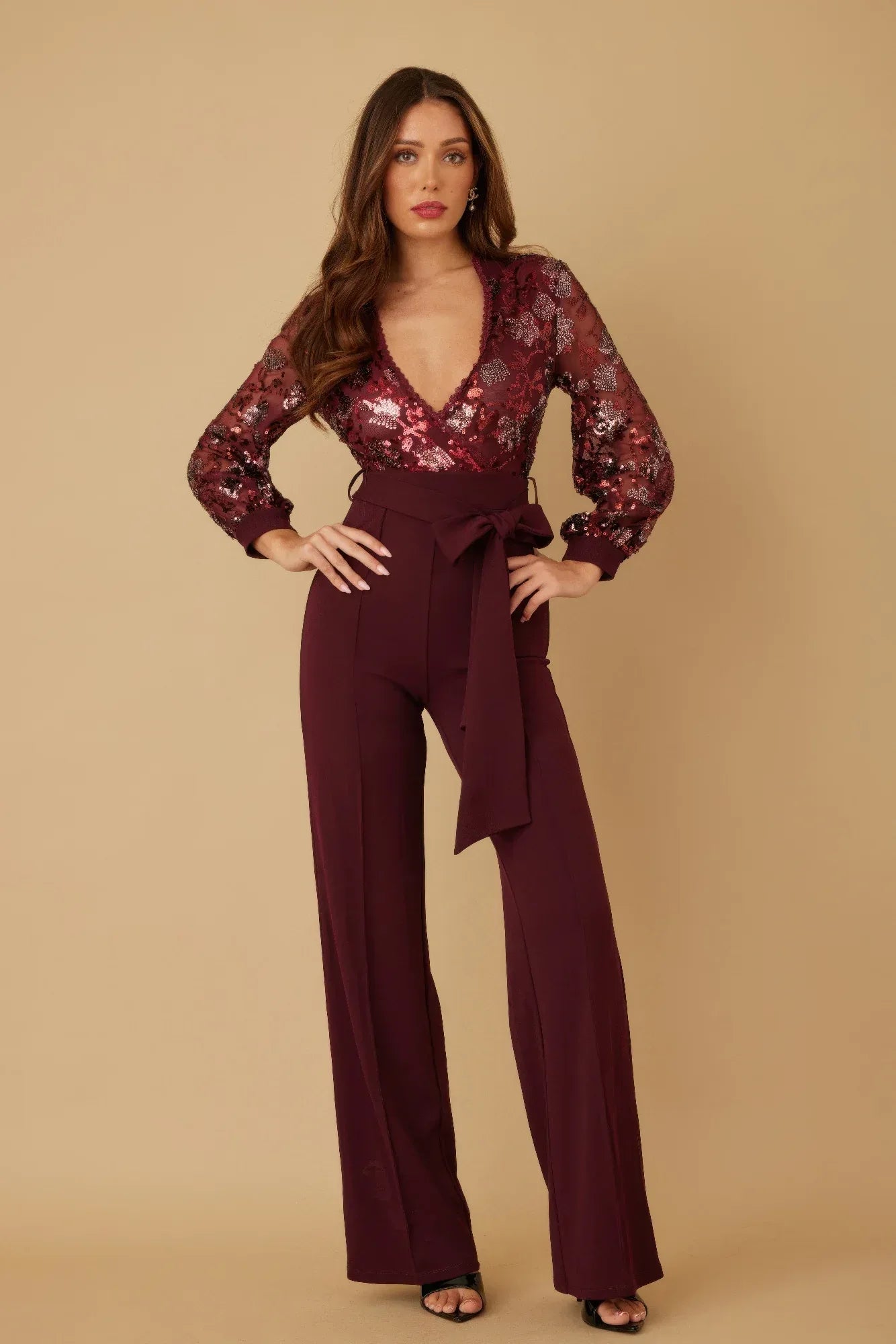 Flower Vein Sequin Print Jumpsuit | Mixtshop LLC