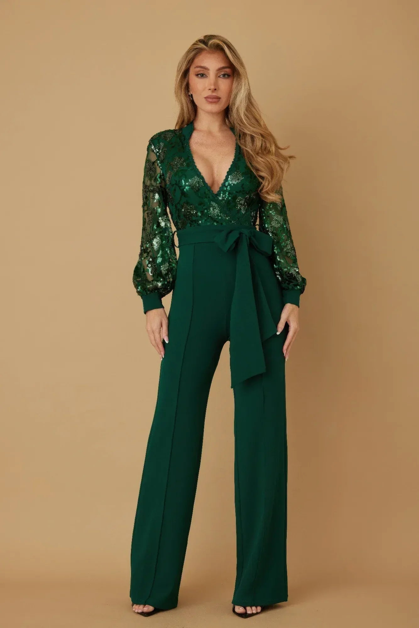 Flower Vein Sequin Print Jumpsuit | Mixtshop LLC