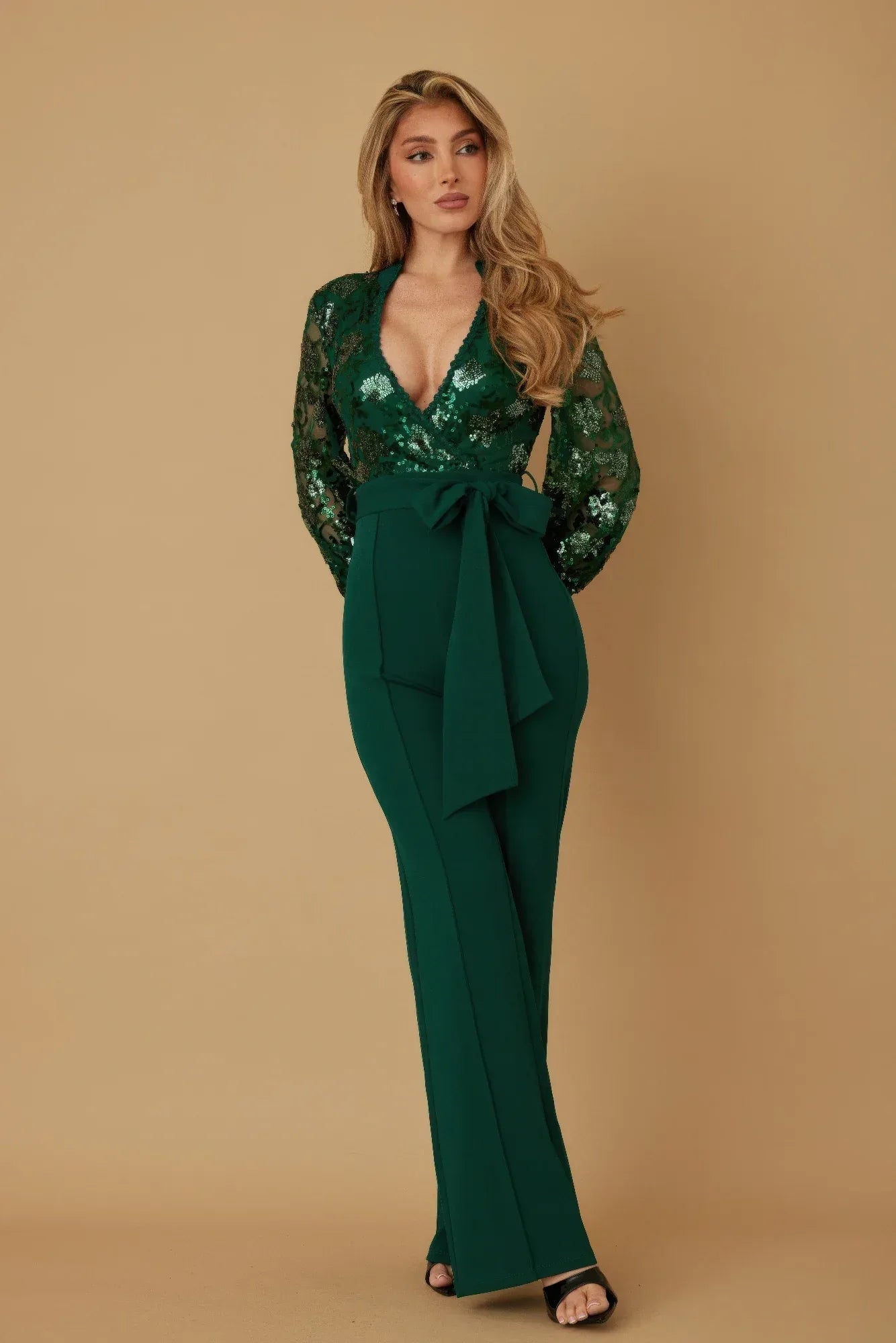 Flower Vein Sequin Print Jumpsuit | Mixtshop LLC