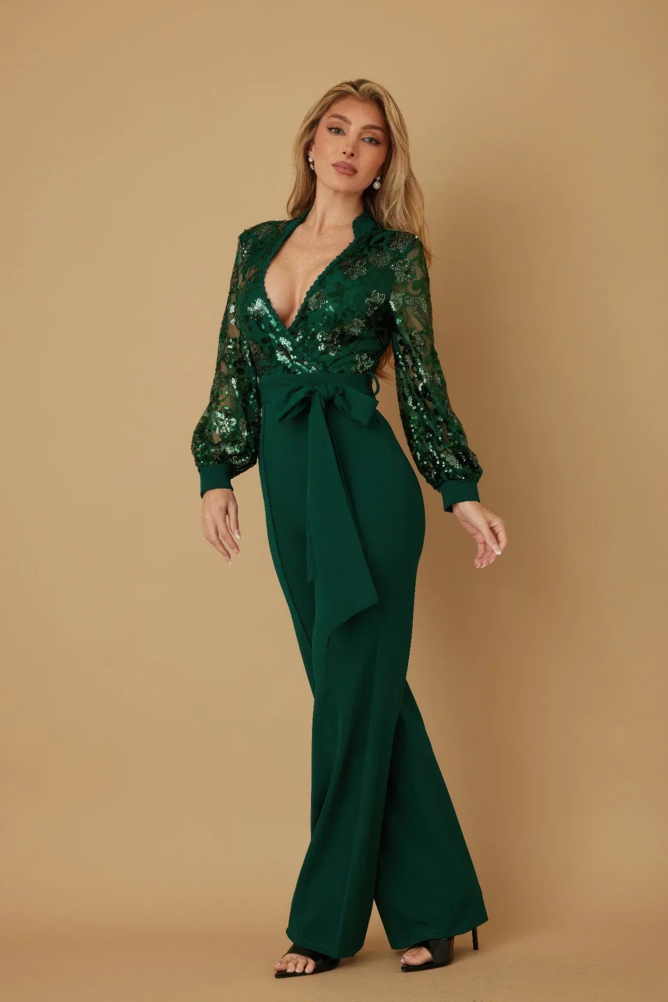 Flower Vein Sequin Print Jumpsuit | Mixtshop LLC