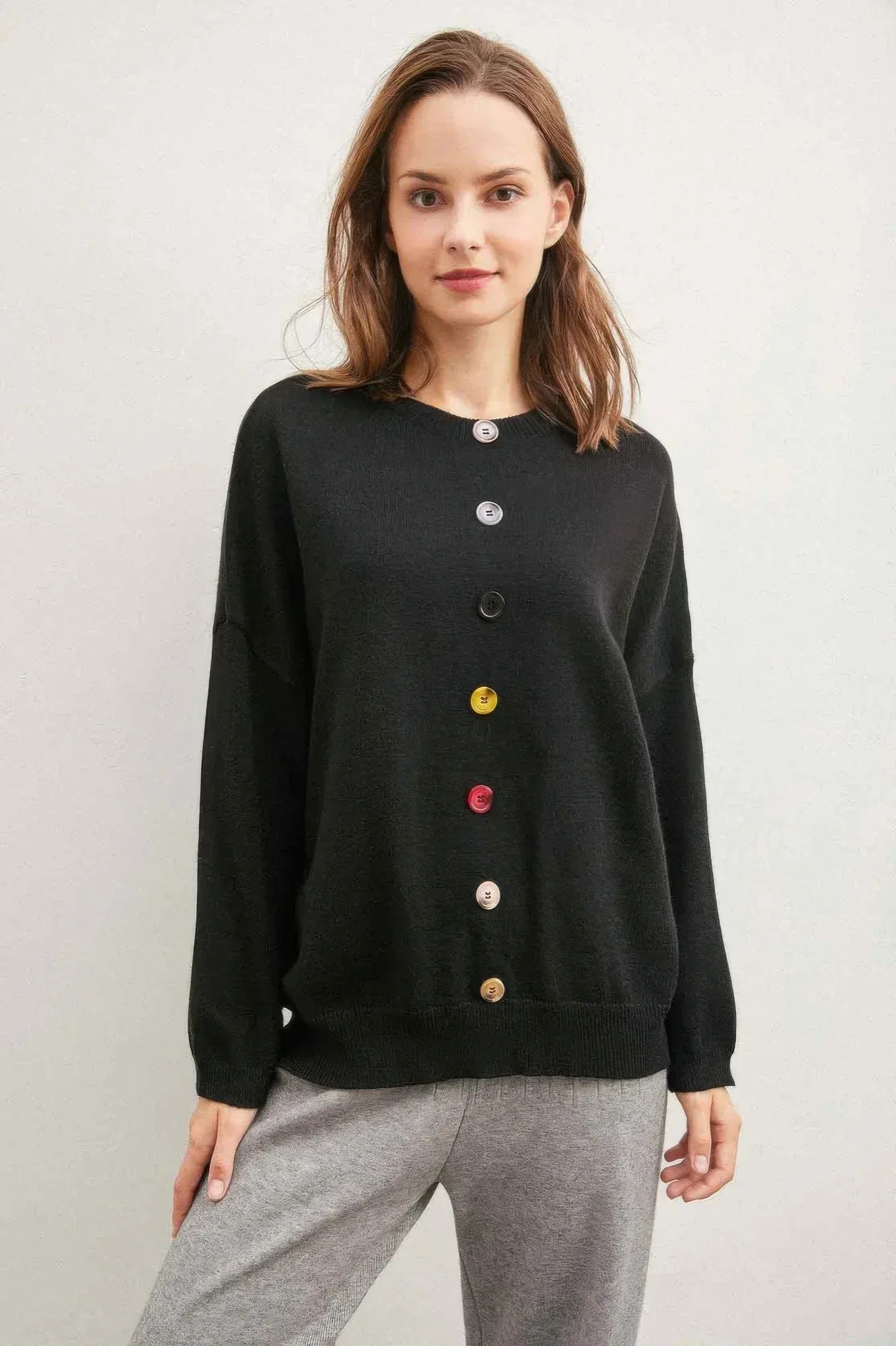 Solid Sweater With Colorful Buttons | Mixtshop LLC