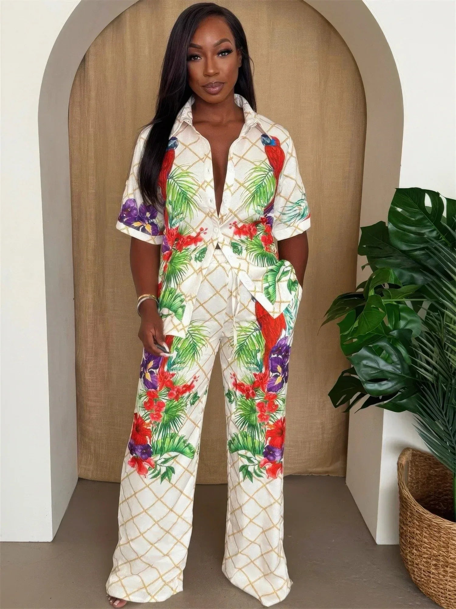 Tropical Parrot Print Shirt & Pant Set | Mixtshop LLC