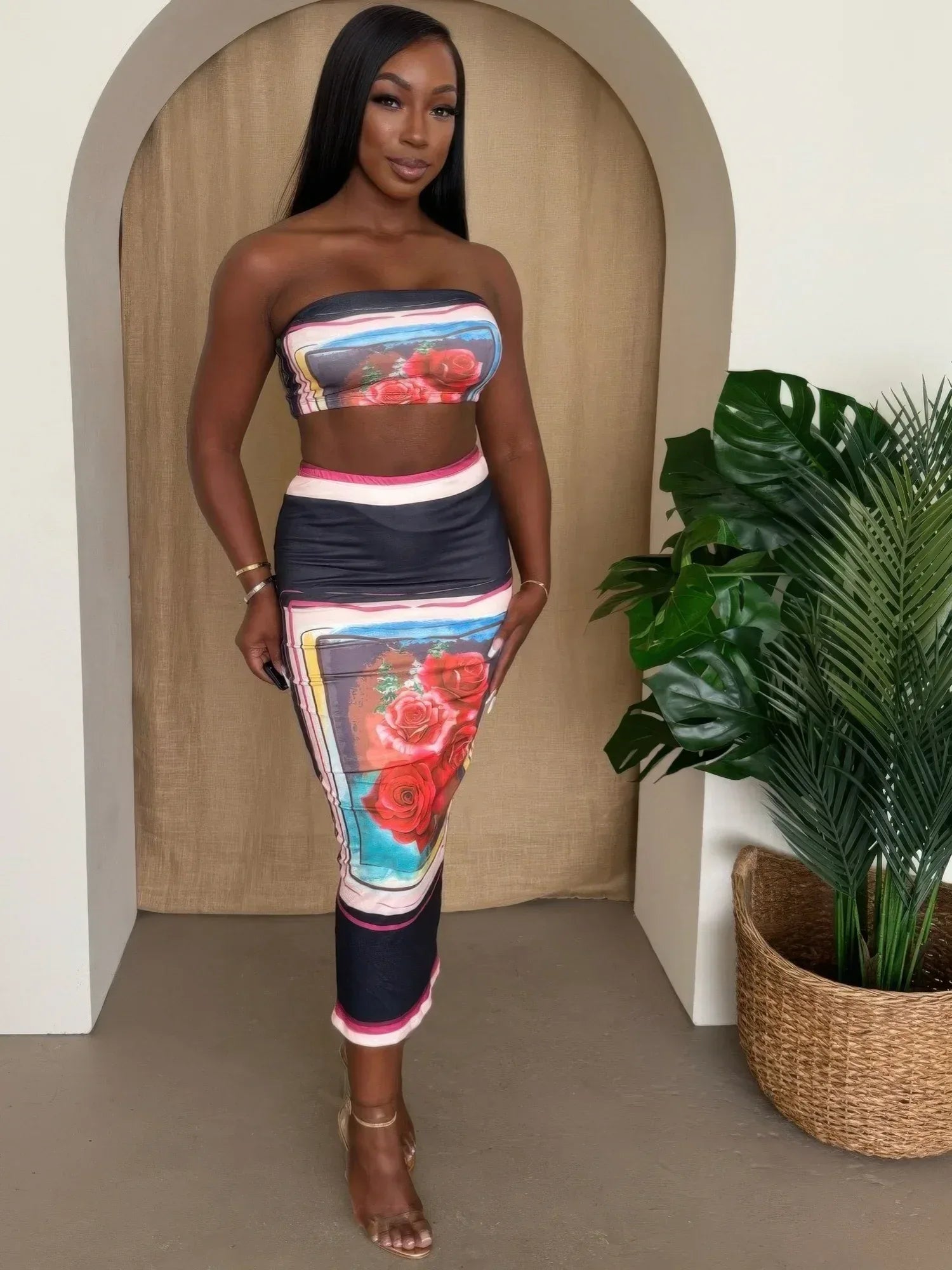 Midnight Bloom Strapless Skirt Set | Mixtshop LLC