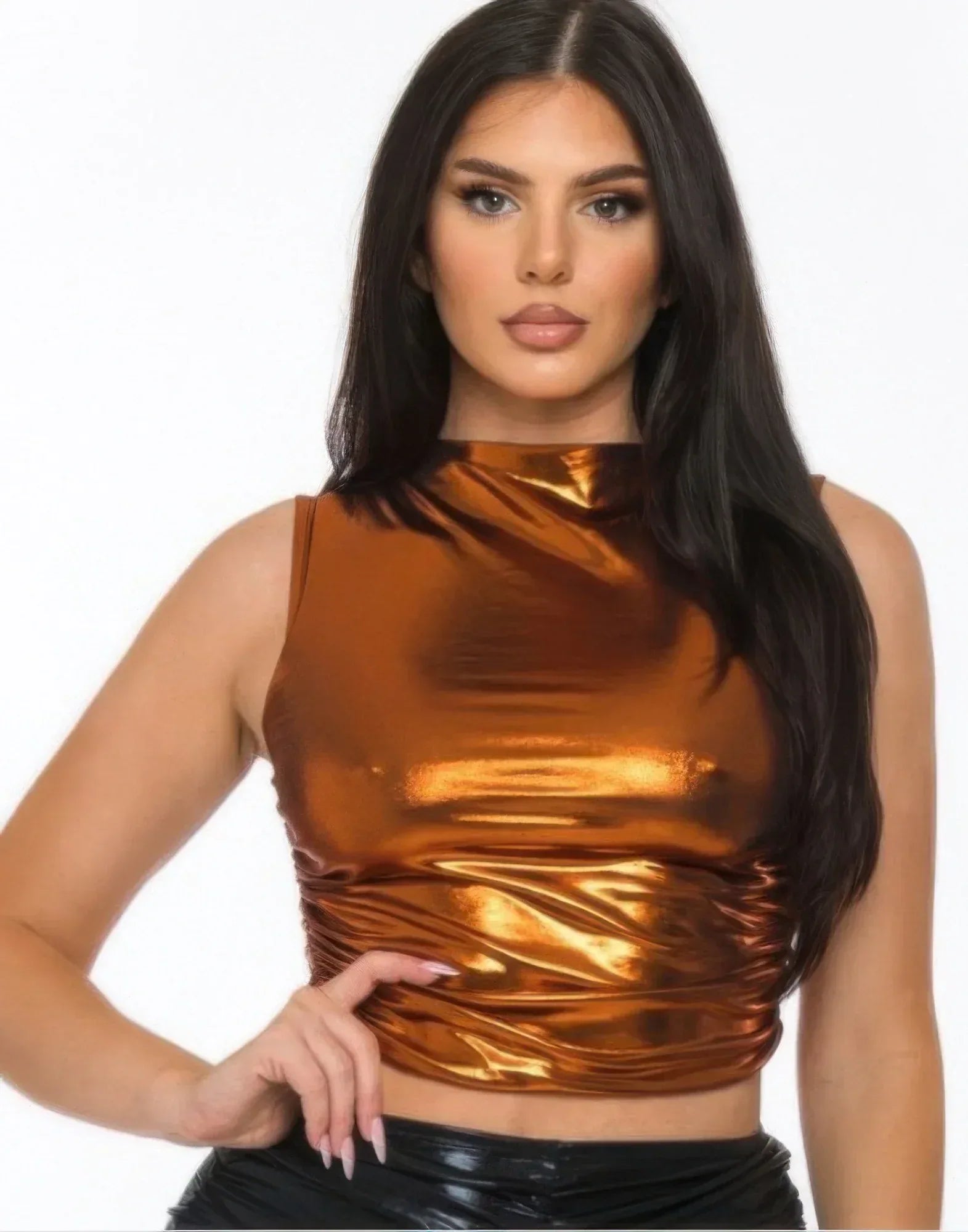 Metallic Mock Neck Crop Top | Mixtshop LLC Main image