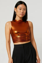 Metallic Mock Neck Crop Top | Mixtshop LLC