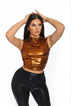 Metallic Mock Neck Crop Top | Mixtshop LLC