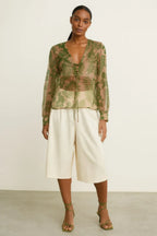 Leaf Printed Sheer Blouse | Mixtshop LLC