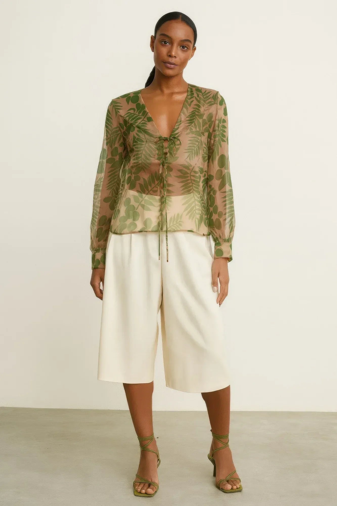 Leaf Printed Sheer Blouse | Mixtshop LLC