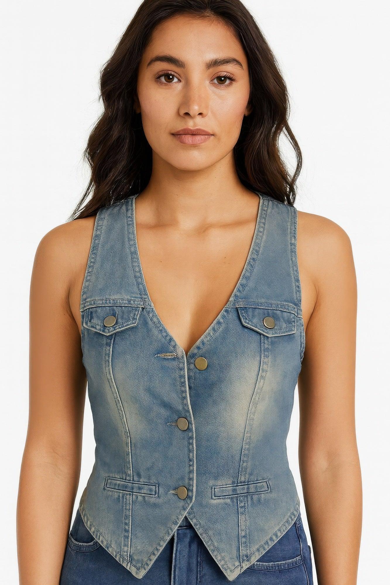 Sleeveless Vest Denim Top | Mixtshop LLC Main image
