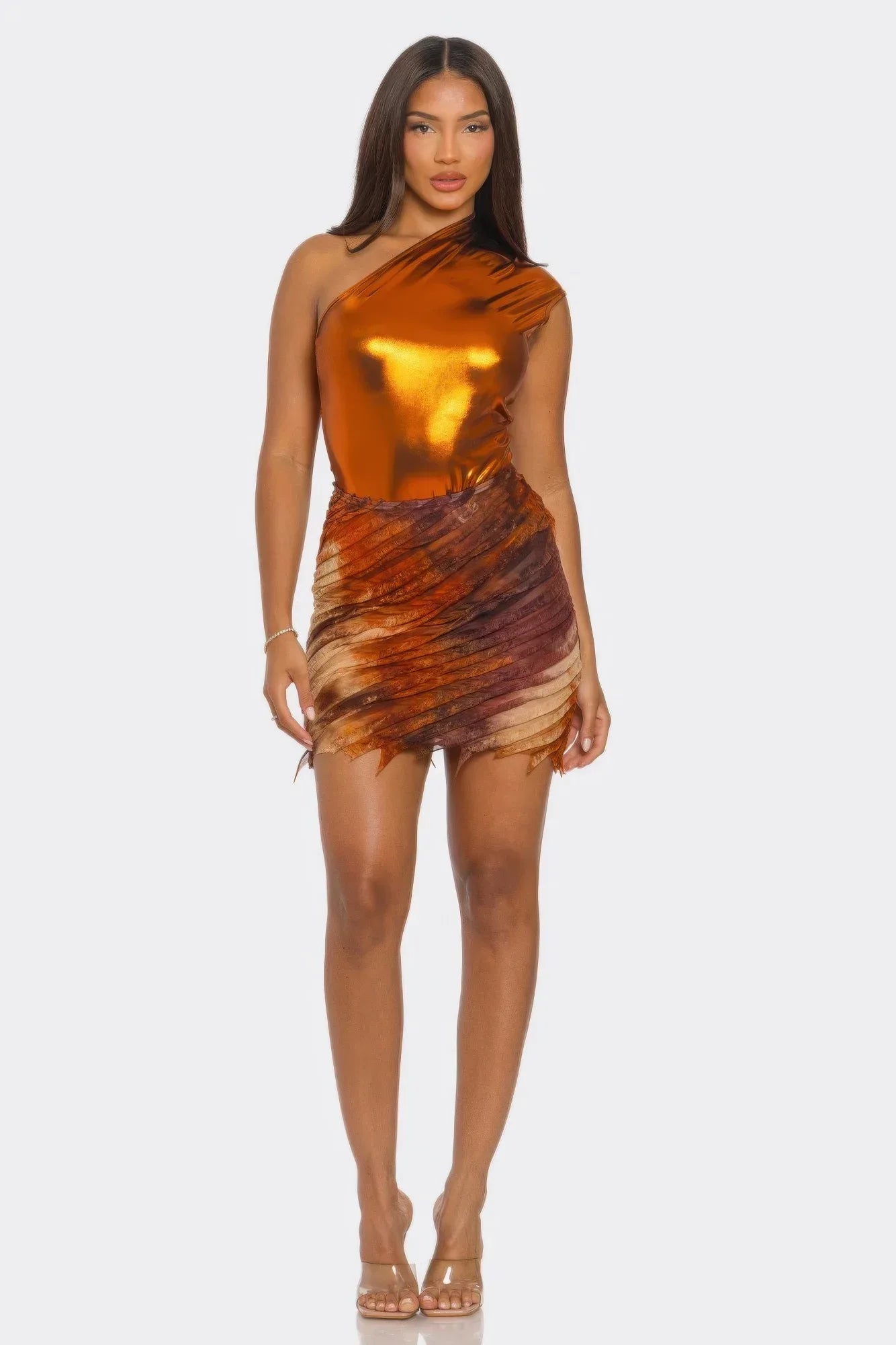 Metallic One Shoulder Bodysuit & Mini Skirt Set | Mixtshop LLC