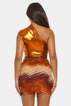 Metallic One Shoulder Bodysuit & Mini Skirt Set | Mixtshop LLC