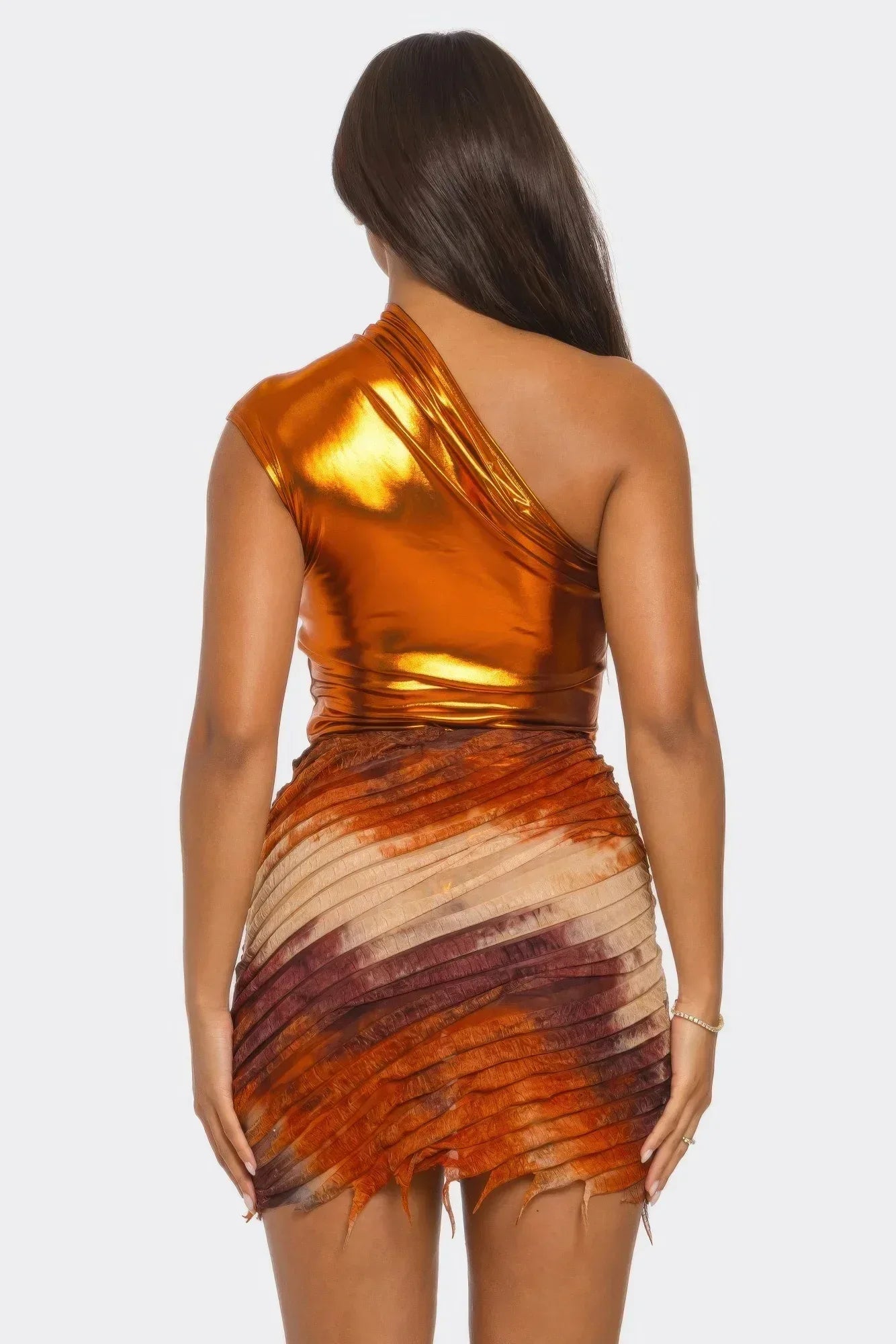 Metallic One Shoulder Bodysuit & Mini Skirt Set | Mixtshop LLC