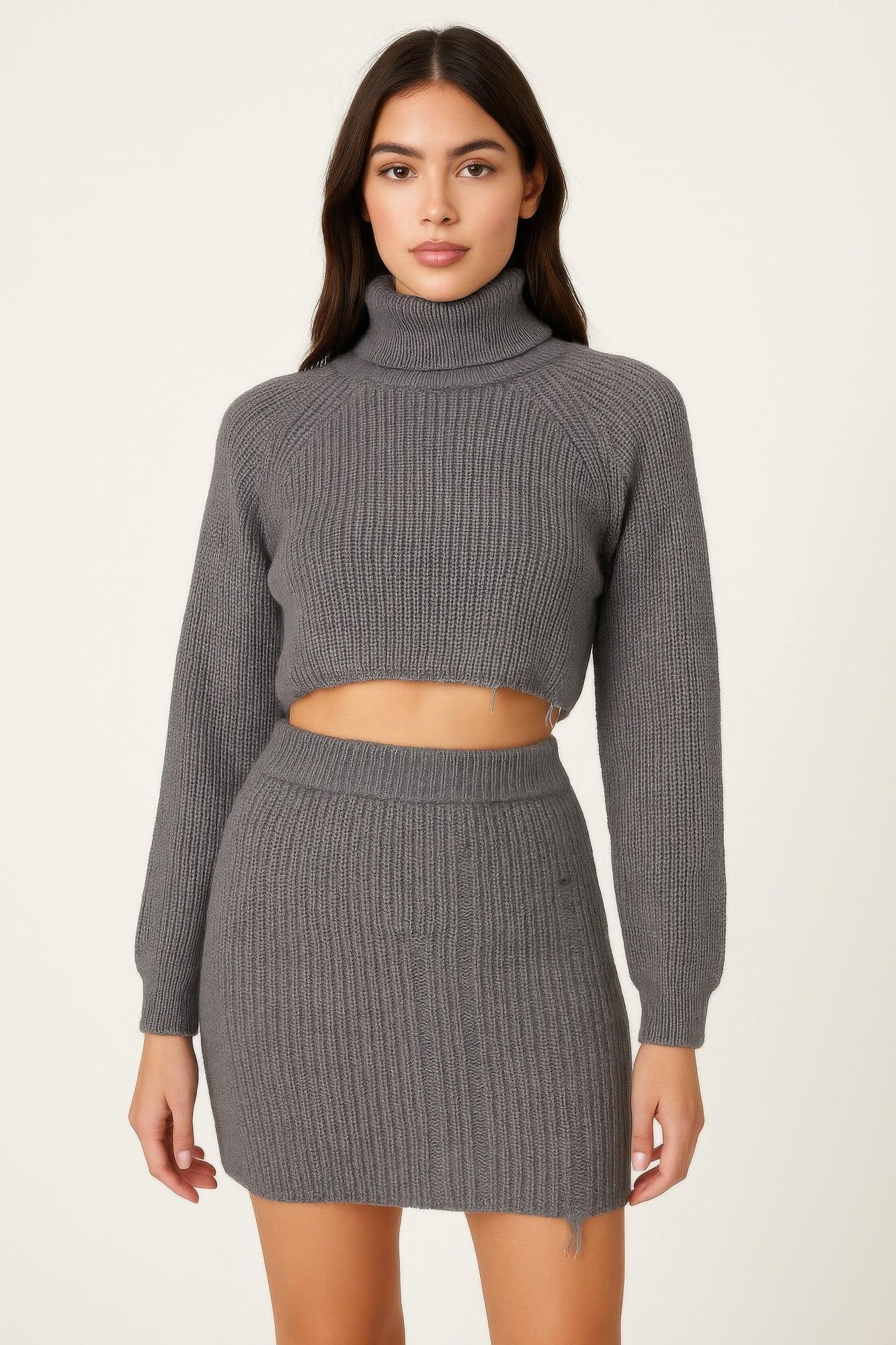 Knit Mock Neck Top And Skirt | Mixtshop LLC