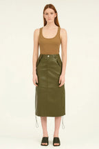 Pu Side Pockets Midi Skirt | Mixtshop LLC